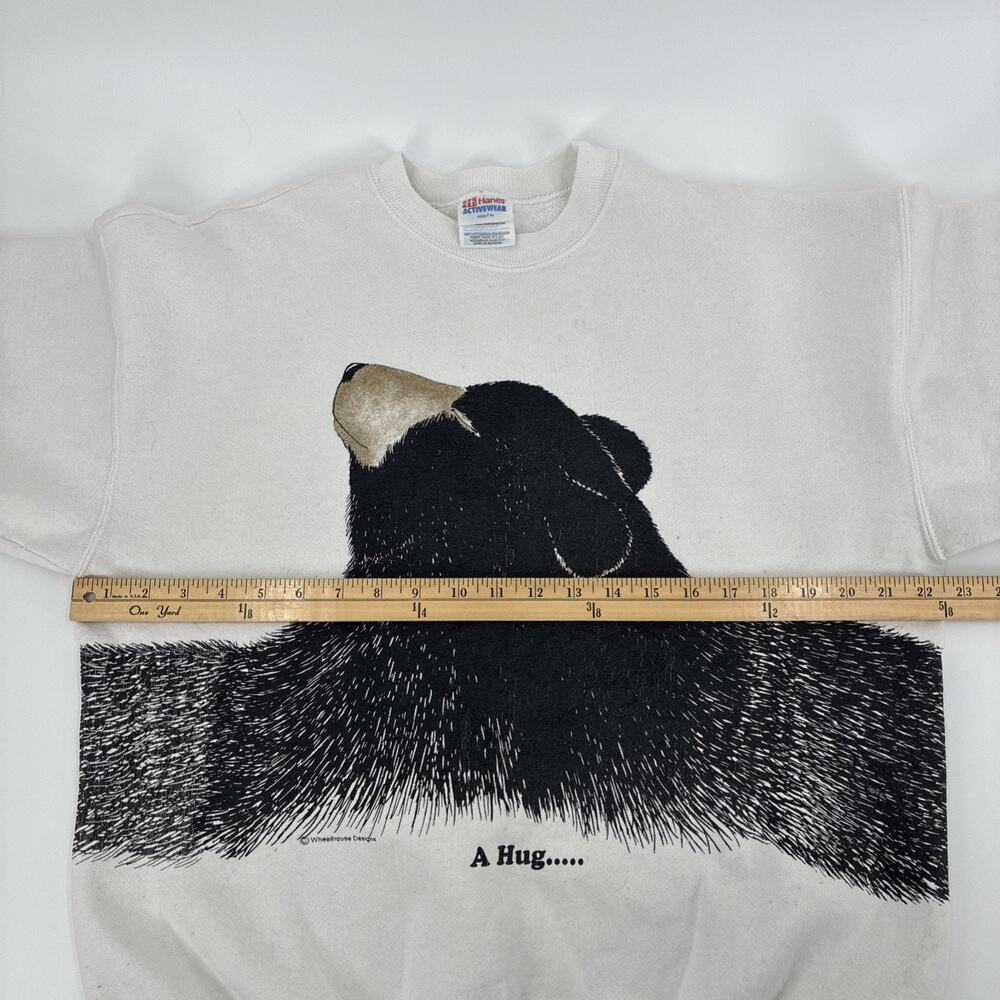 Vintage Bear Hug Nature Sweatshirt Men XL Off White Wheelhouse Pullover USA 90s - Picture 9 of 11